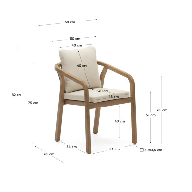 Стул La Forma Malaret 58 x 65 x h75 см, из массива эвкалипта и белого шнура