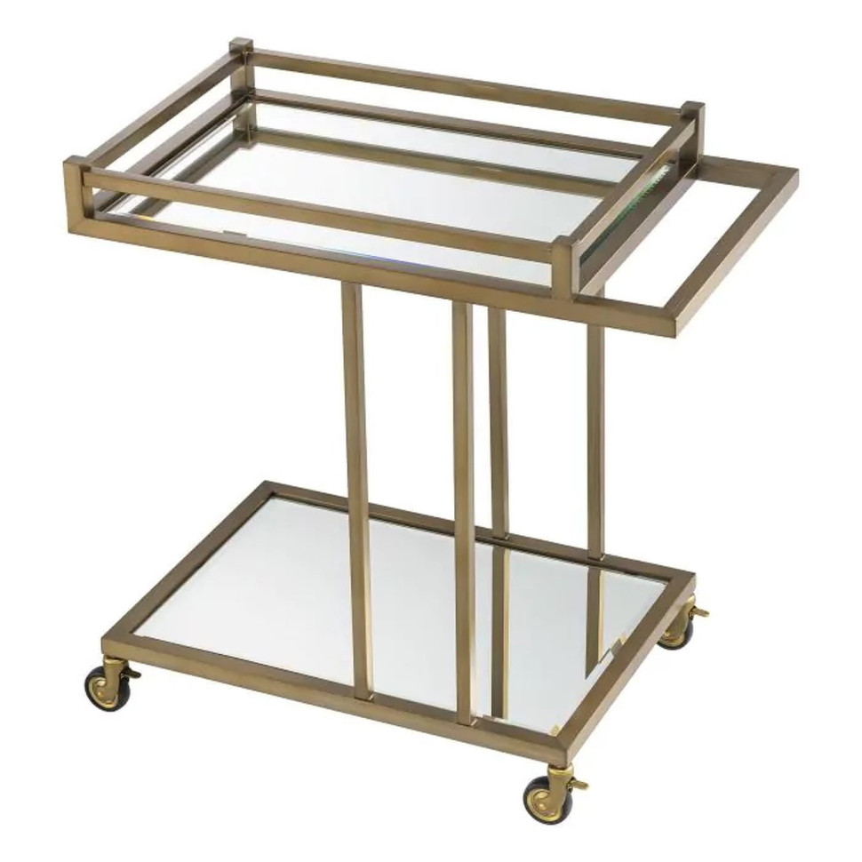 Приставной столик-тележка Eichholtz Beverly Hills 78 x 46 x h73,5 см, нержавеющая сталь и зеркальное стекло - фото товара
