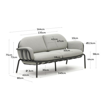 Уличный диван La Forma Joncols 164 x 80 x h72 см, серый
