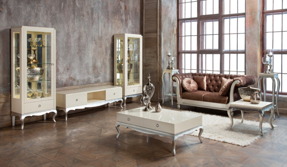 Журнальный стол, отделка перламутровый кремовый лак, серебряное напыление Fratelli Barri Venezia 124,5 x 83,5 x 45,5h nc67382