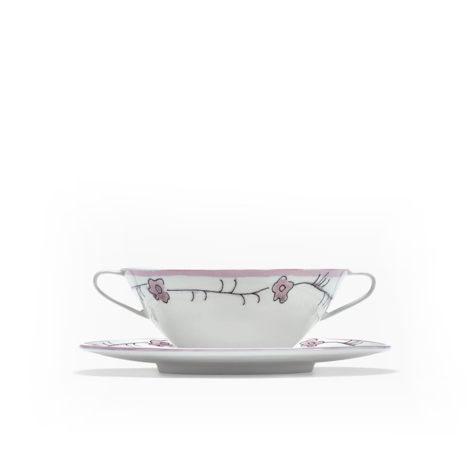 Комплект из 2-х бульонниц с блюдцем Serax Midnight Flowers, диаметр 18 см, лиловый, фарфор