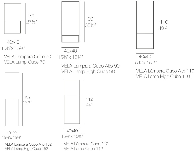 Размеры Светильники Vondom Vela