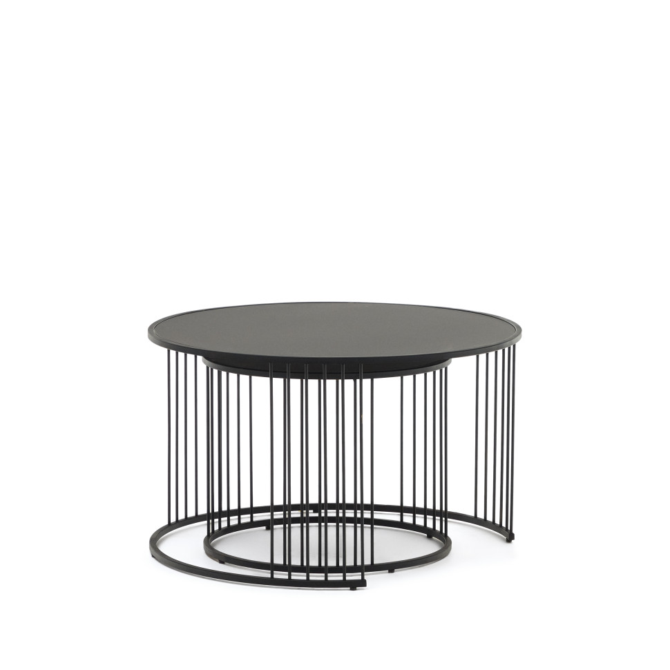 Два приставных столика La Forma Hadar, диаметр 75 x h45 см, из закалённого стекла и металла, чёрный