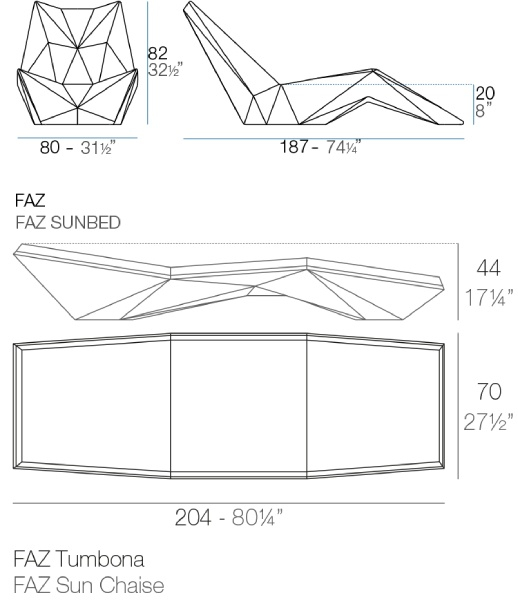 Размеры Шезлонг Vondom Faz