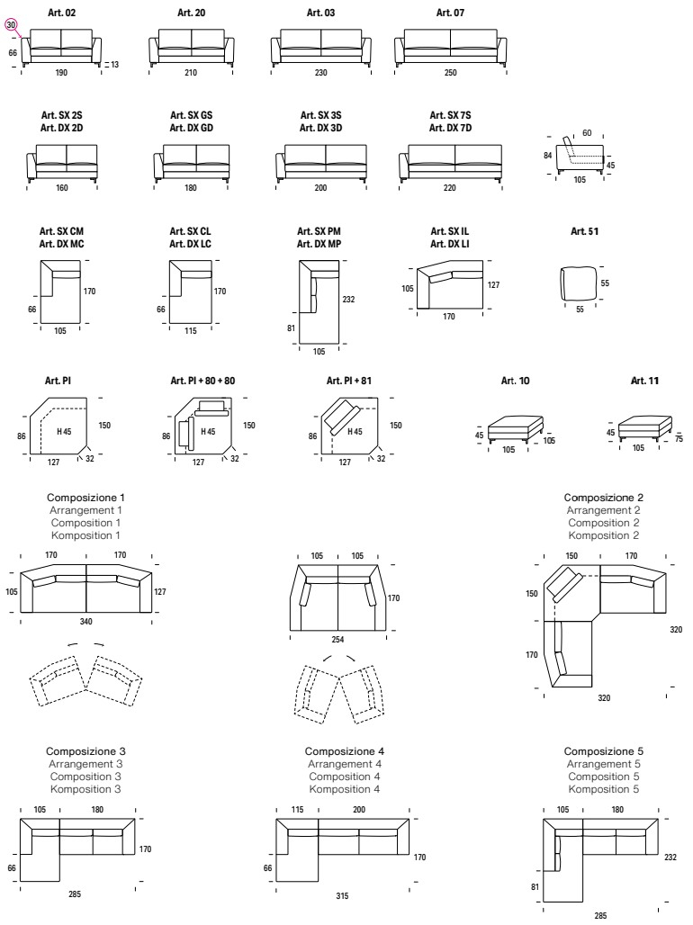 Размеры Диван Felis Capitol Размеры Диван Felis Capitol