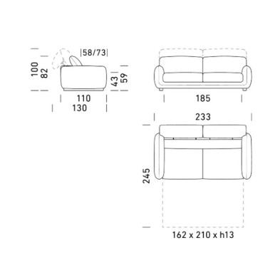 Диван-кровать Bob Dienne Sofas 233 x 110/130 x 82/100h nc103836