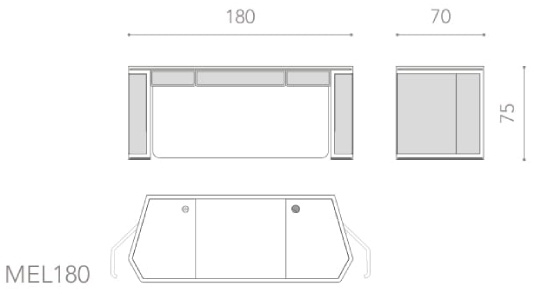 Размеры Письменный стол Asnaghi Mellifera 180 Размеры Письменный стол Asnaghi Mellifera 180