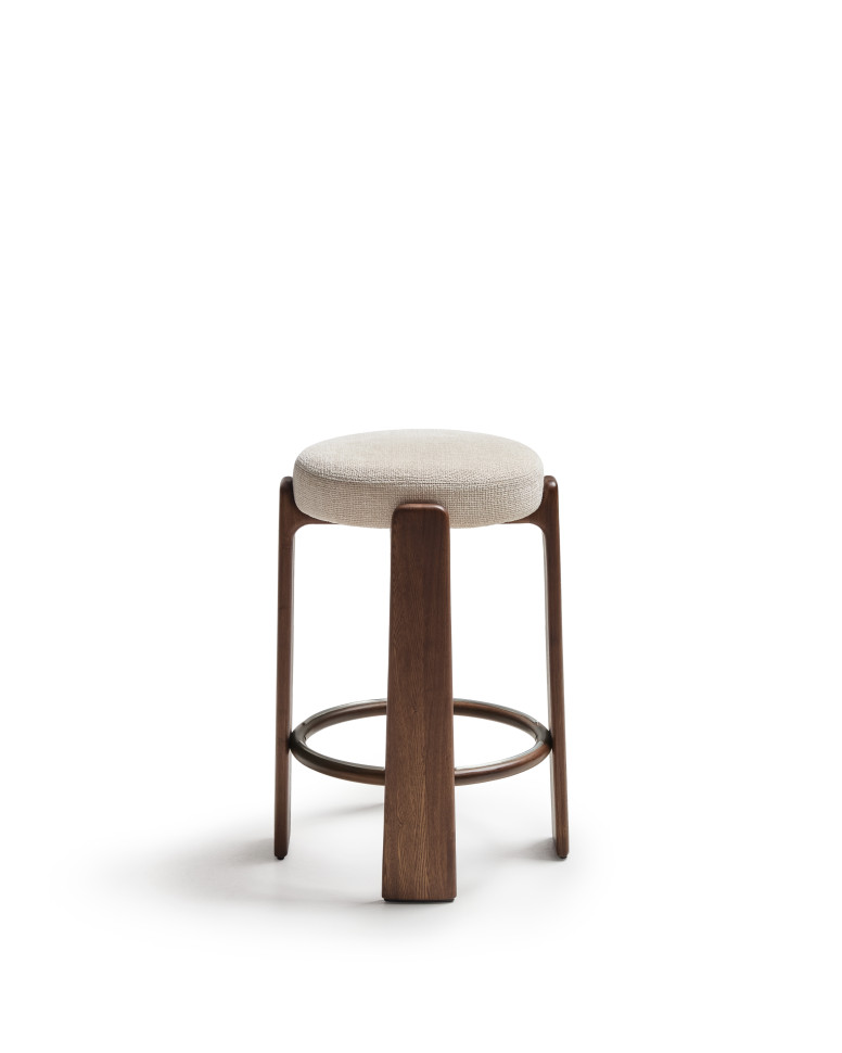 Барный табурет La Forma Granite 51 x 51 x h75 см, из бежевого шёнилла и массива ясеня в отделке орех