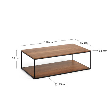 Журнальный столик La Forma Yoana 110 x 60 x h35 см, ореховый шпон, чёрный металл