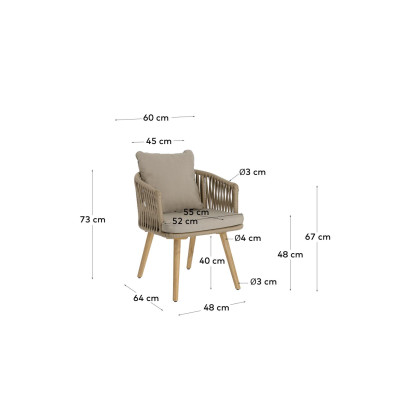 Стул La Forma Hemilce 60 x 64 x h73 см, с бежевой верёвкой