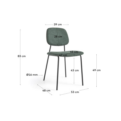 Стул La Forma Benilda 48 x 53 x h83 см, зелёный, дубовый шпон, сталь с чёрной отделкой