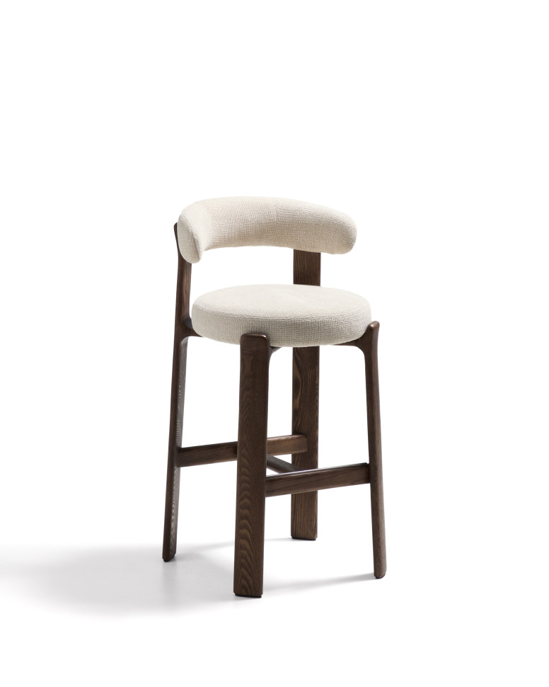 Барный стул La Forma Granite 53 x 52 x h100 см, бежевый шенилл, ясень, отделка орех, высота сиденья 75 см