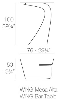 Размеры Журнальный стол Vondom Wing Bar