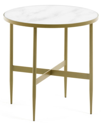 Журнальный столик La Forma Elisenda диаметр 50 x h49 см, золотой, белый