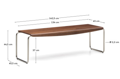 Скамейка La Forma Tarsel 142,5 x 45,5 x h44,5 см, из 100% орехового шпона и матовой стали