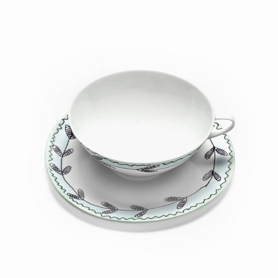 Комплект из 2-х чайных пар Serax Midnight Flowers, диаметр 15,8 см, голубой, фарфор