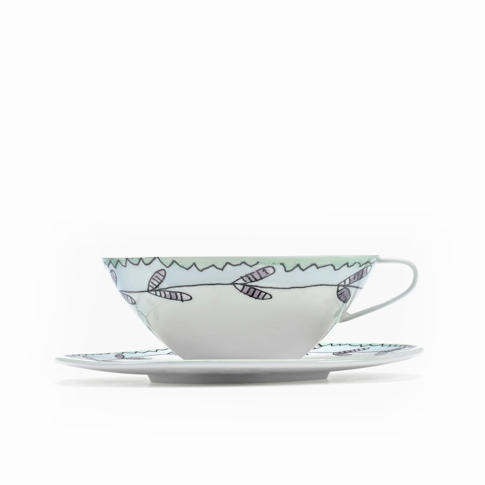 Комплект из 2-х чайных пар Serax Midnight Flowers, диаметр 15,8 см, голубой, фарфор