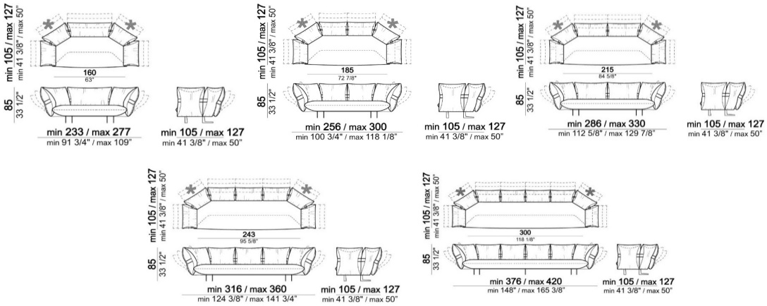 Размеры Диван Arketipo Smooth Operator 