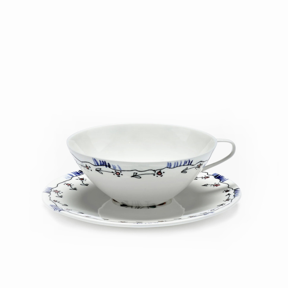 Комплект из 2-х чашек для кофе (низкие) с блюдцем Serax Midnight Flowers, h4 см, синий, фарфор