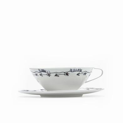 Комплект из 2-х чашек для кофе (низкие) с блюдцем Serax Midnight Flowers, h4 см, синий, фарфор