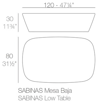 Размеры Журнальный стол Vondom Sabinas