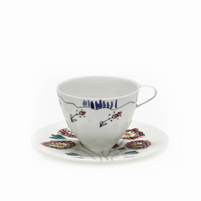 Комплект из 2-х чашек для кофе (высокие) с блюдцем Serax Midnight Flowers, h5,5 см, синий, фарфор