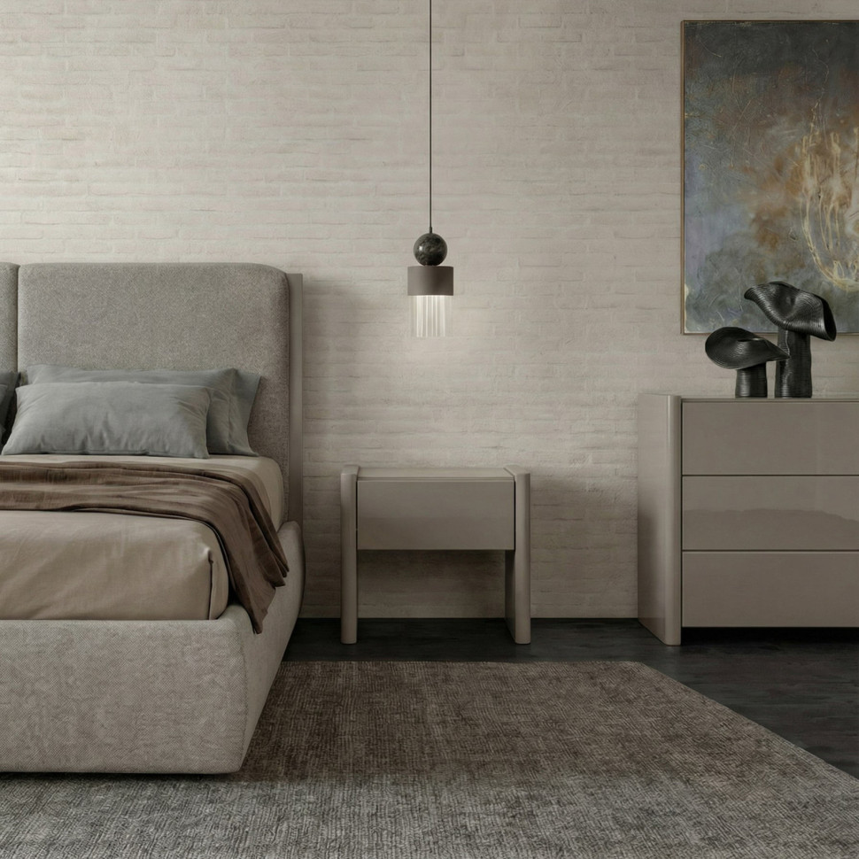 Прикроватная тумбочка Mod Interiors Petra 48 x 42 x h43 см, в светло-бежевом глянцевом лаке - стиль