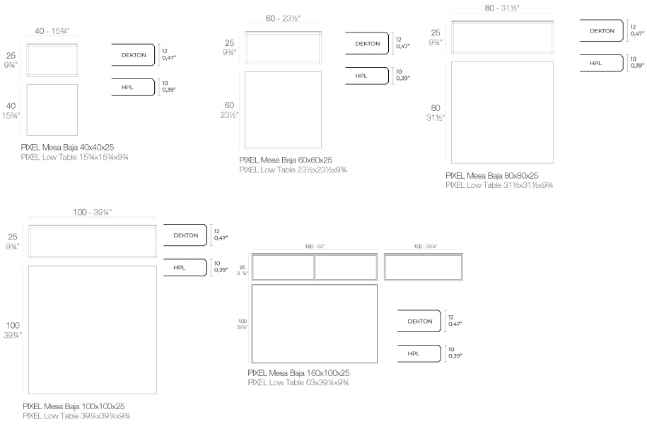 Размеры Журнальный стол Vondom Pixel