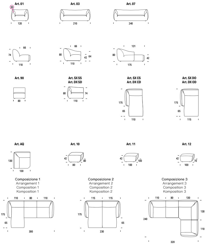 Размеры Диван Felis Float Размеры Диван Felis Float