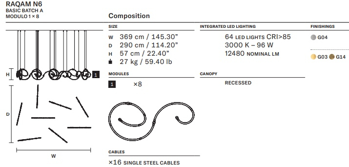 Размеры Светильник люстра Masiero Raqam N6 Basic Batch A Modulo 1x8 Размеры Светильник люстра Masiero Raqam N6 Basic Batch A Modulo 1x8