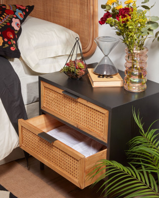Прикроватная тумбочка La Forma Kyoko 50 x 38 x h51 см, натуральный, чёрный