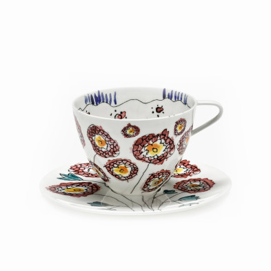 Комплект из 2-х чашек для капучино с блюдцем Serax Midnight Flowers, диаметр 14 см, синий, фарфор