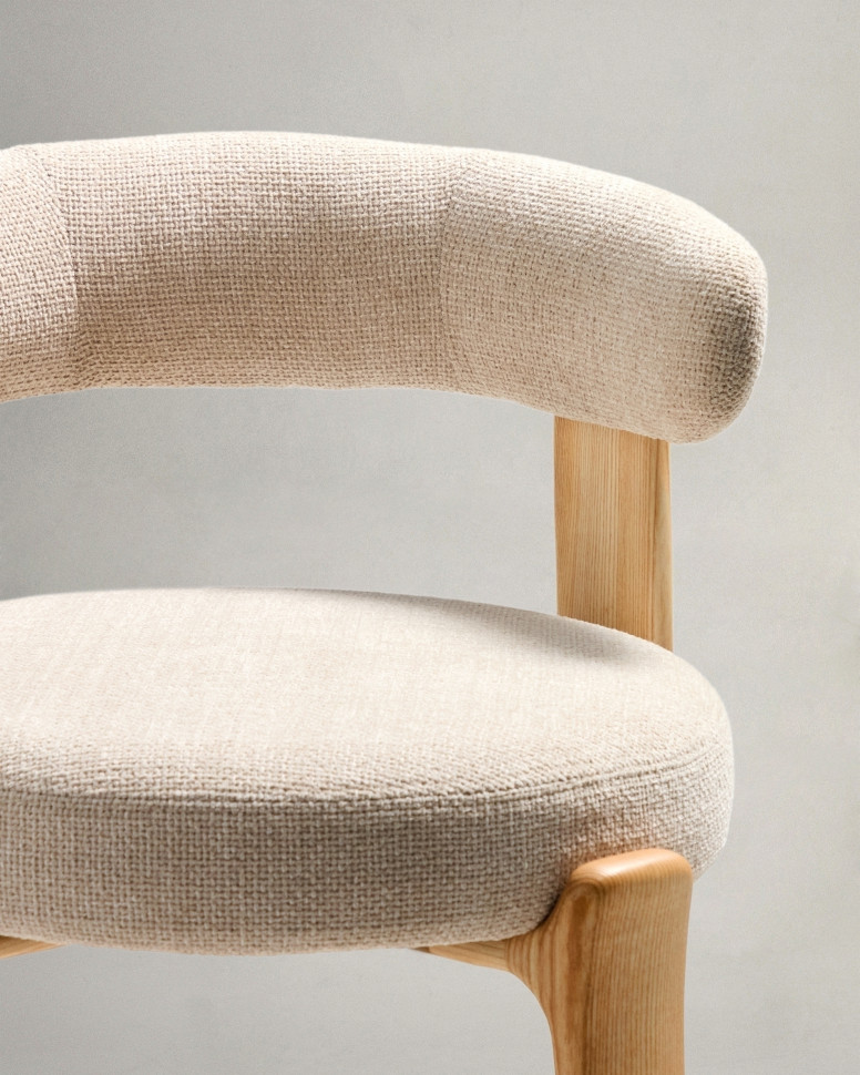 Барный стул La Forma Granite 53 x 52 x h100 см, бежевый, из синели и ясеня, высота сиденья 75 см