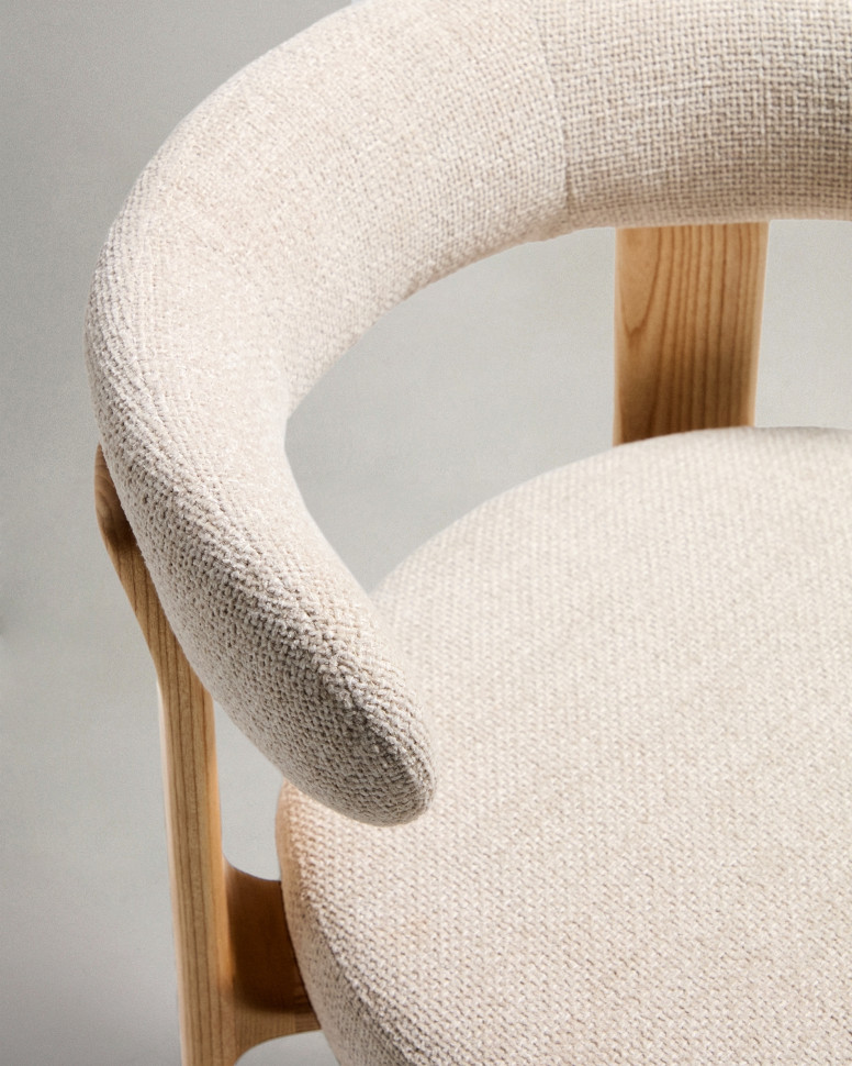 Барный стул La Forma Granite 53 x 52 x h100 см, бежевый, из синели и ясеня, высота сиденья 75 см