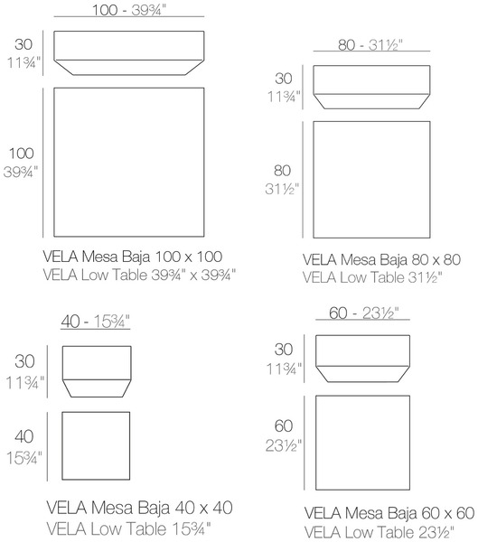 Размеры Журнальный стол Vondom Vela Square