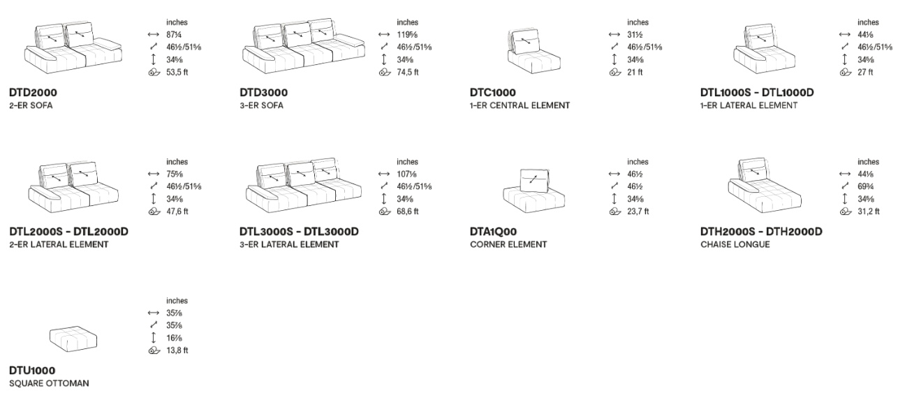 Размеры Диван Calligaris Equipe CS3467