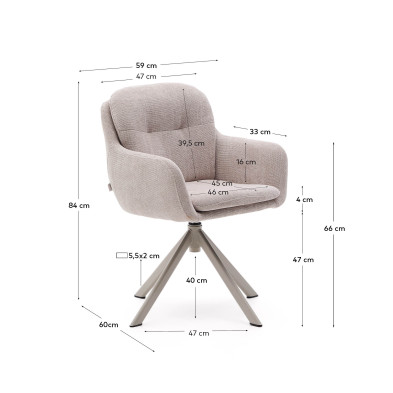 Поворотное кресло La Forma Lexa 59 x 60 x h84 см, из бежевой синели