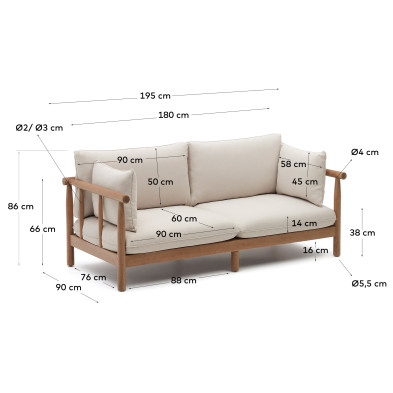 Диван La Forma Sacova 2-местный, массив эвкалипта, 195 x 90 x h66 см, бежевый
