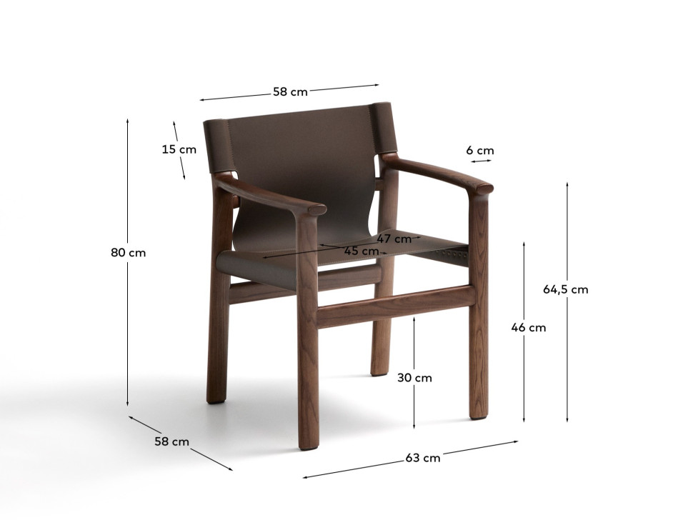 Стул La Forma Jan 63 x 58 x h80 см, из переработанной кожи тёмно-коричневого цвета и ясеня в ореховом цвете