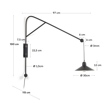 Бра La Forma Eleazar 108 x 30 x h104 см, чёрное
