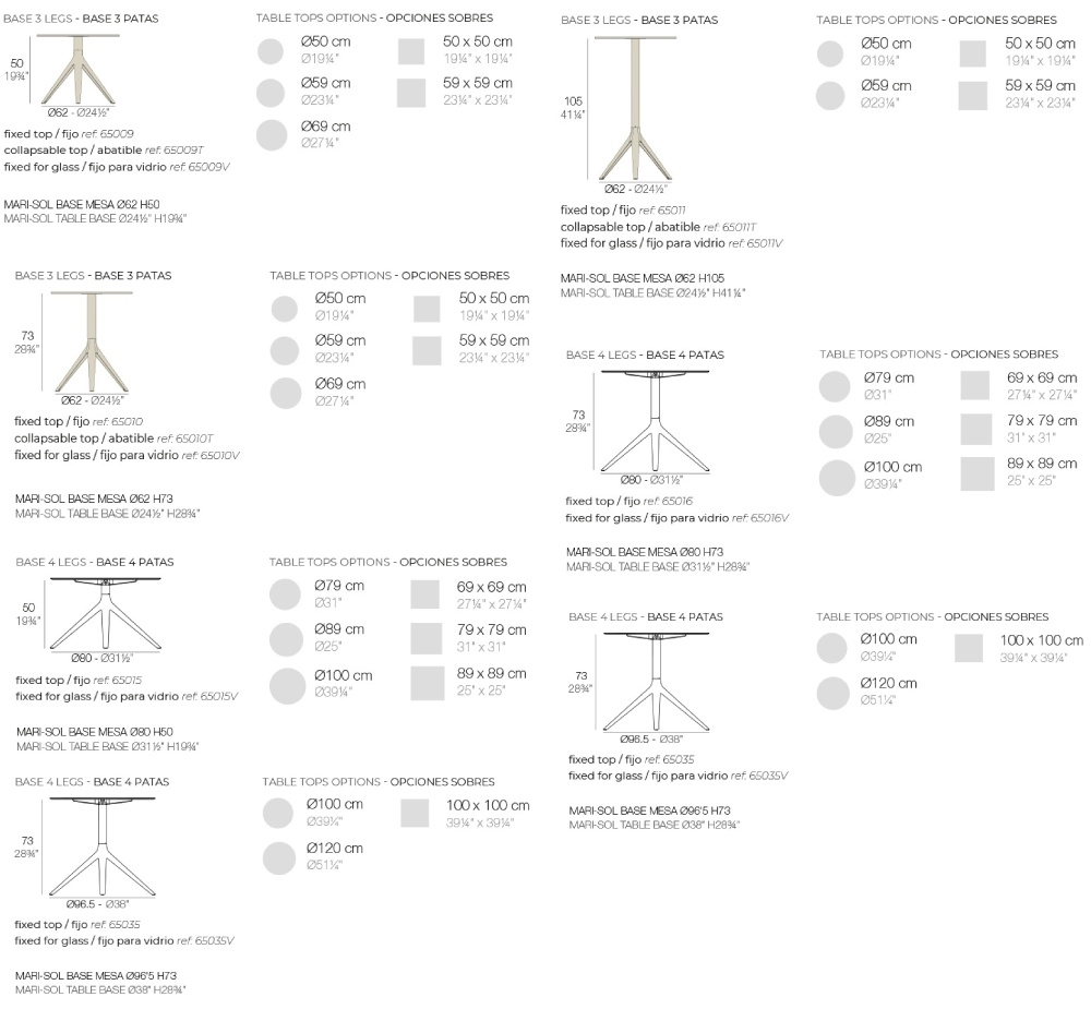 Размеры Столики Vondom Mari-sol