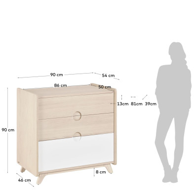 Комод La Forma Nunila 90 x 46 x h90 см, из ясеневого шпона, бело-натуральный