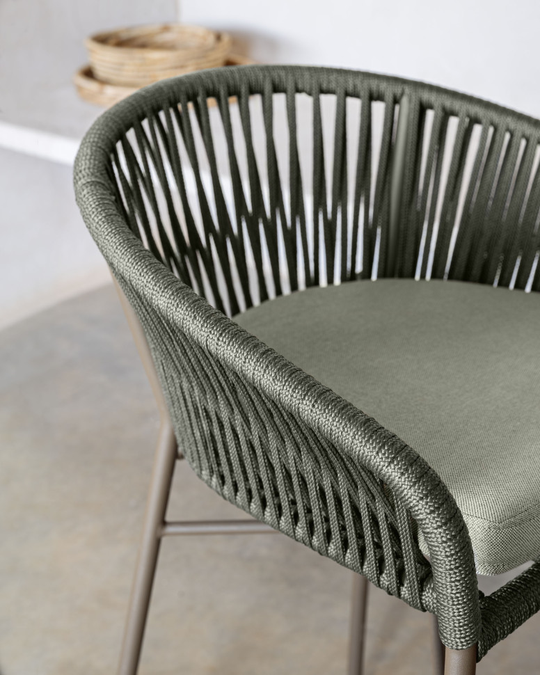 Стул полубарный La Forma Yanet, 55 x 50 x h85 см, высота сиденья 65 см, зелёная верёвка