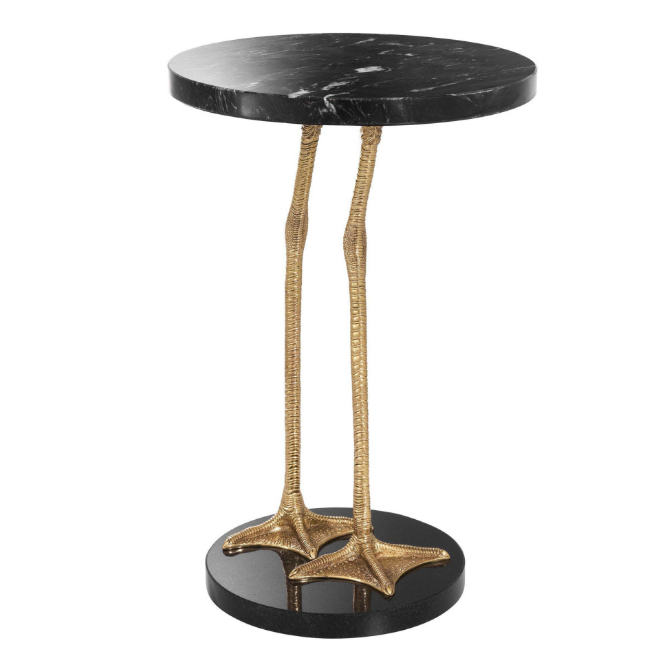 Приставной столик Eichholtz Lagoon h62 x диаметр 41 см, мрамор, латунь, гранит - фото товара
