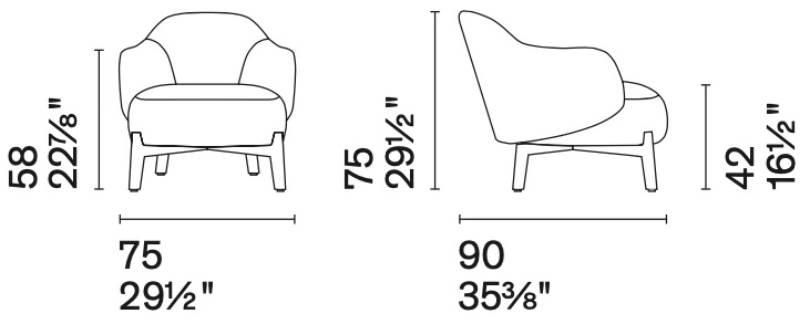 Размеры Кресло Calligaris Holly Fab CS3463