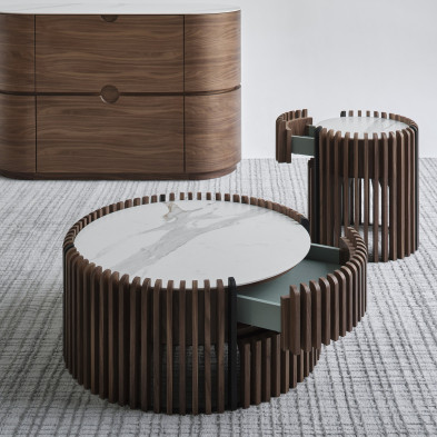 Журнальный столик Mod Interiors Tishina by Сергей Трегубов диаметр 80 см, высота 35 см, шпон ореха, керамика