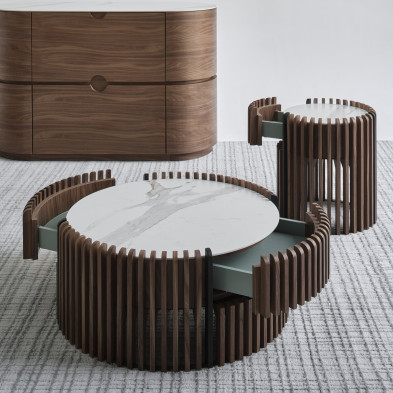 Журнальный столик Mod Interiors Tishina by Сергей Трегубов диаметр 80 см, высота 35 см, шпон ореха, керамика