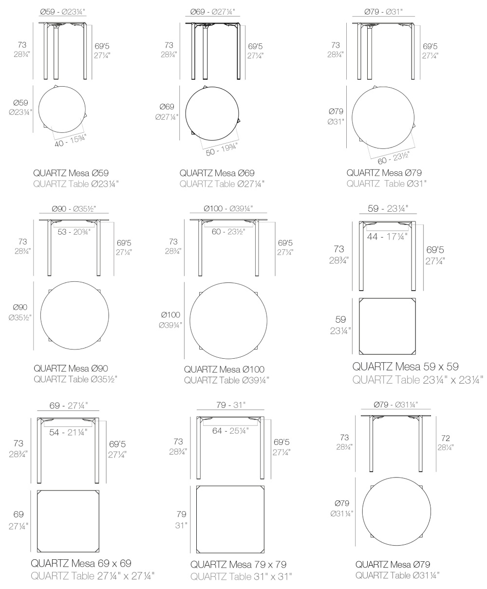 Размеры Стол Vondom Quartz