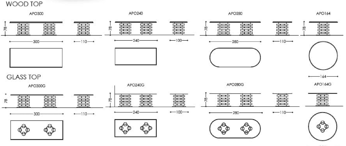 Размеры Стол Asnaghi Apollo