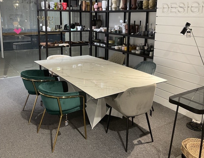 Стол обеденный Angel Cerda CT2061 220 x 120 x h75 см, керамика под мрамор, белые ножки